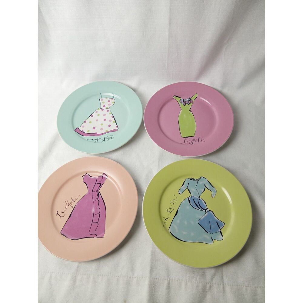 Rosanna Set of 4 Fashion Dress Dessert Salad Plates 8" Retro French Chic